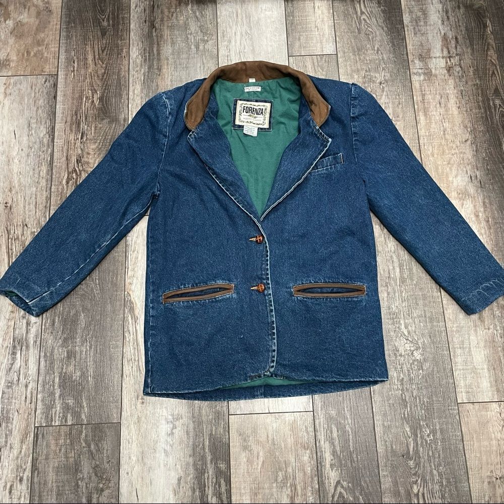 Vintage Forenza Blue Denim with Leather Collar Jacket Size Medium - Picture 10 of 16
